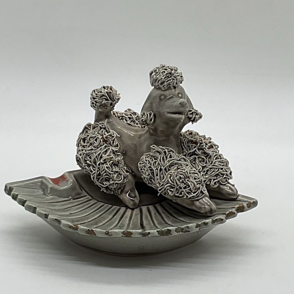 Vintage Spaghetti Poodle Ceramic Ashtray in Light Gray